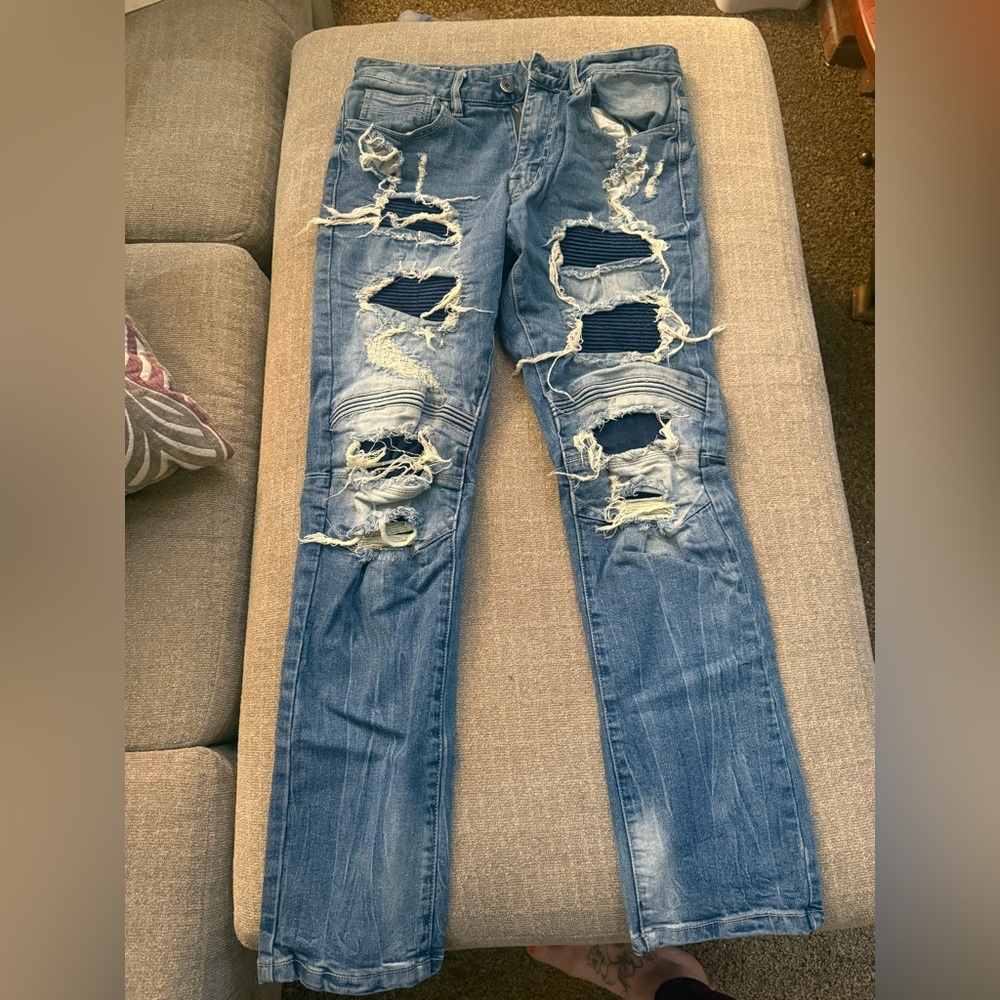 Men's Ripped Skinny Jeans in Light Blue
